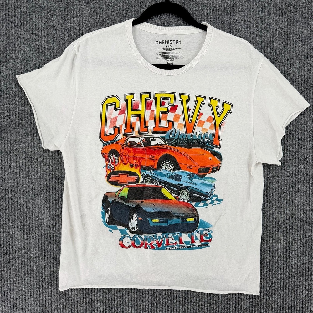 Chemistry chevy corvette cropped mens large tee short sleeve graphic y2k flames